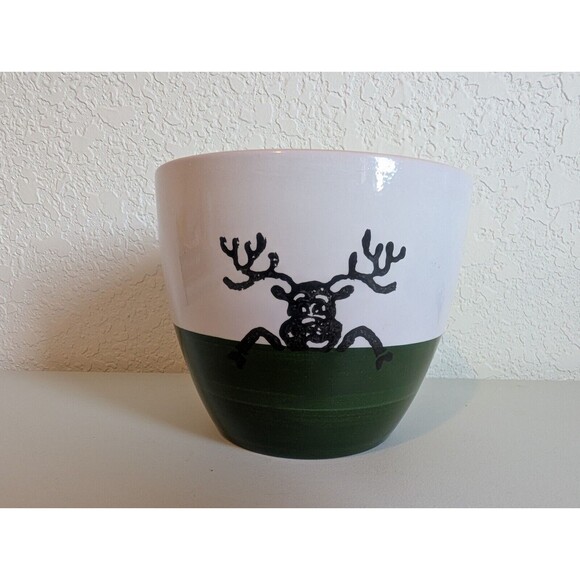 Scheurich Ceramic GREEN Christmas Spongeware Reindeer Planter Gift Holder German - Picture 3 of 8